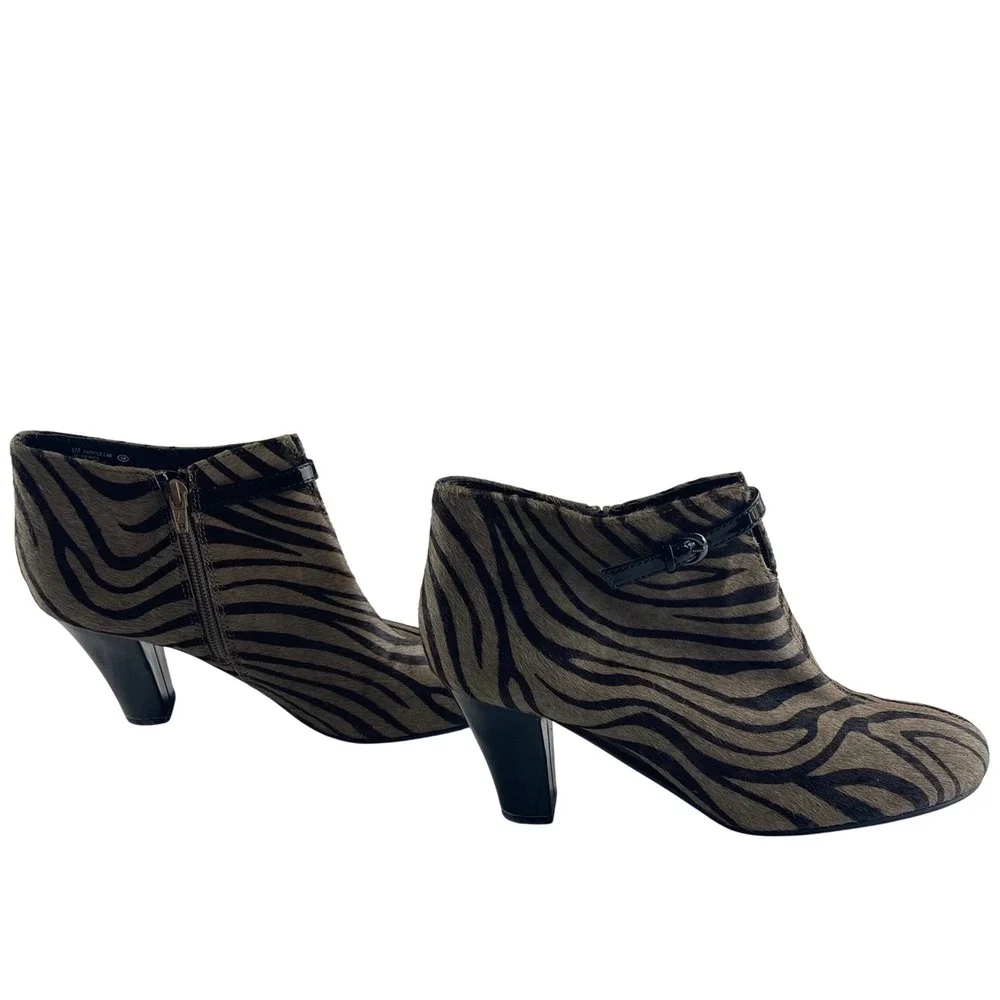 Aerosoles Patrole Car Zebra Print Calf Hair‎ Ankle Boots Womens 9M Brown Black